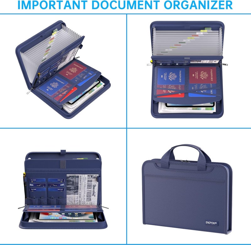 ENGPOW Accordion File Organizer,Fireproof Expanding File Folder with Multi Pockets,13 Pockets Document Organizer with Handle & Labels,Portable Home Travel Safe Storage Folder for Letter A4 Files,Blue - Image 4
